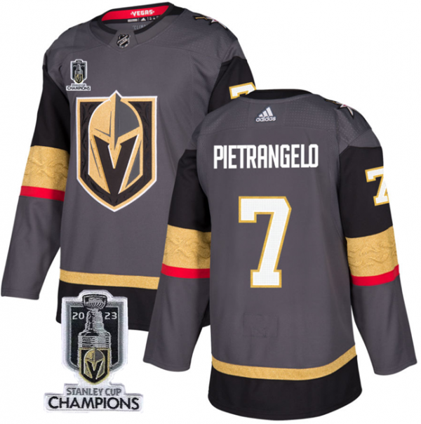 Men Vegas Golden Knights #7 Alex Pietrangelo Grey 2023 Stanley Cup Champions Stitched Jersey