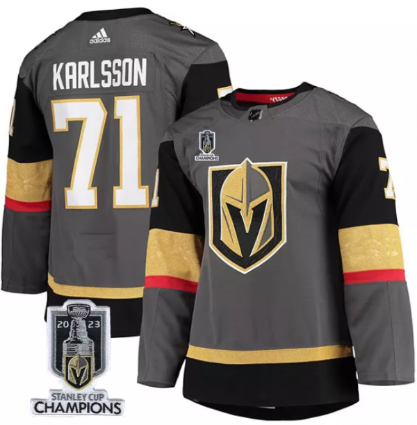 Men Vegas Golden Knights #71 William Karlsson Grey 2023 Stanley Cup Champions Stitched Jersey