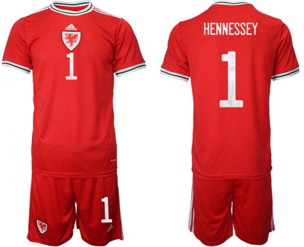 Men Wales #1 Hennessey Red Home Soccer Jersey Suit