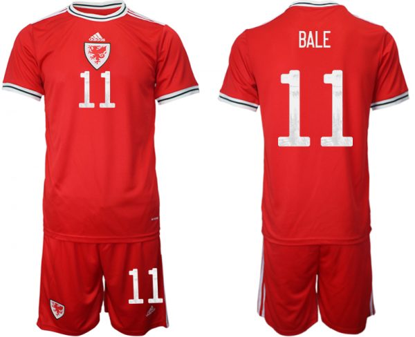 Men Wales #11 Bale Red Home Soccer Jersey Suit