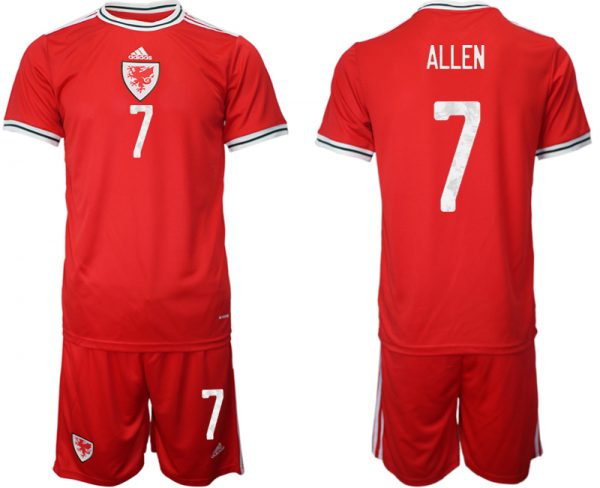 Men Wales #7 Allen Red Home Soccer Jersey Suit