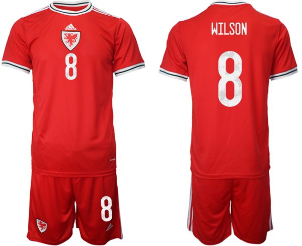Men Wales #8 Wilson Red Home Soccer Jersey Suit