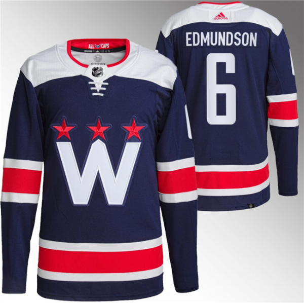 Men Washington Capitals #6 Joel Edmundson Navy Stitched Jersey