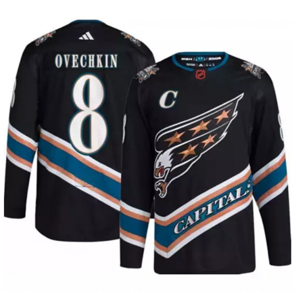 Men Washington Capitals #8 Alex Ovechkin Black 2022-23 Reverse Retro Stitched Jersey