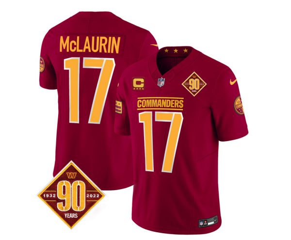Men Washington Commanders #17 Terry McLaurin Burgundy 2023 F.U.S.E. 90th Anniversary Vapor Limited Stitched Football Jersey