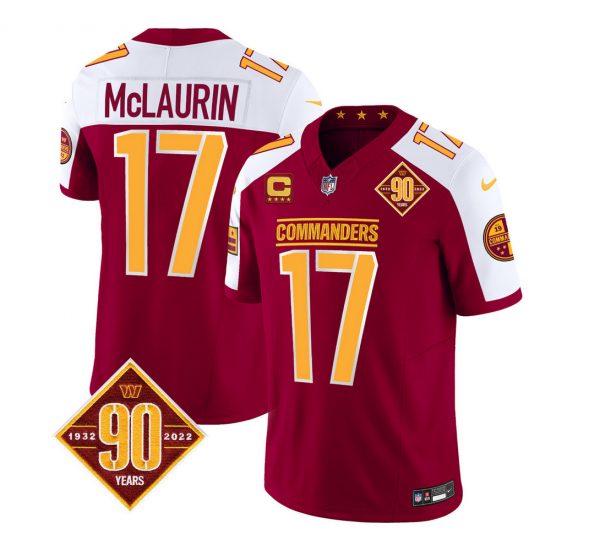 Men Washington Commanders #17 Terry McLaurin Burgundy/White 2023 F.U.S.E. 90th Anniversary Vapor Limited Stitched Football Jersey