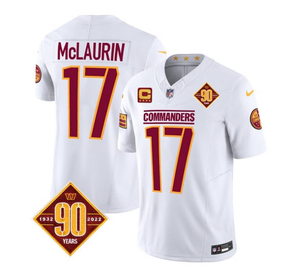 Men Washington Commanders #17 Terry McLaurin White 2023 F.U.S.E. 90th Anniversary Vapor Limited Stitched Football Jersey