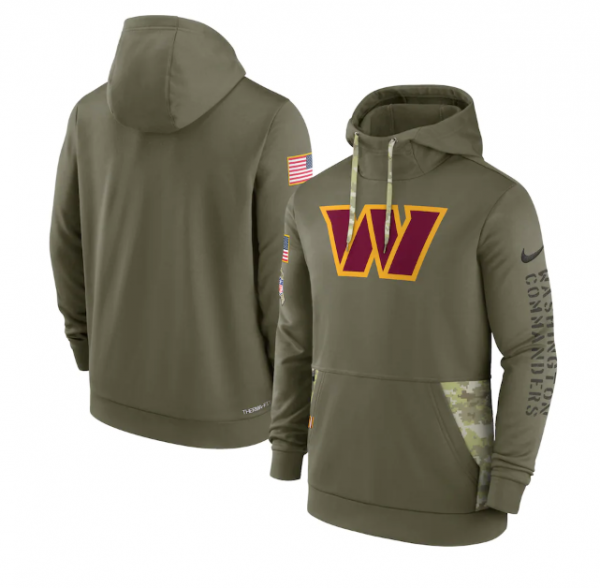 Men Washington Commanders 2022 Olive Salute to Service Therma Performance Pullover Hoodie
