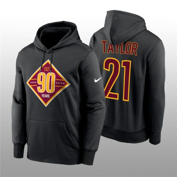 Men Washington Commanders #21 Sean Taylor Black 90th Anniversary Performance Pullover Hoodie