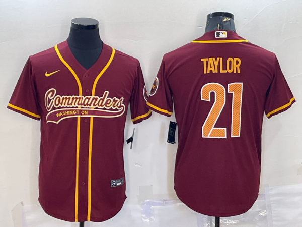 Men Washington Commanders #21 Sean Taylor Burgundy With Patch Cool Base Stitched Baseball Jersey