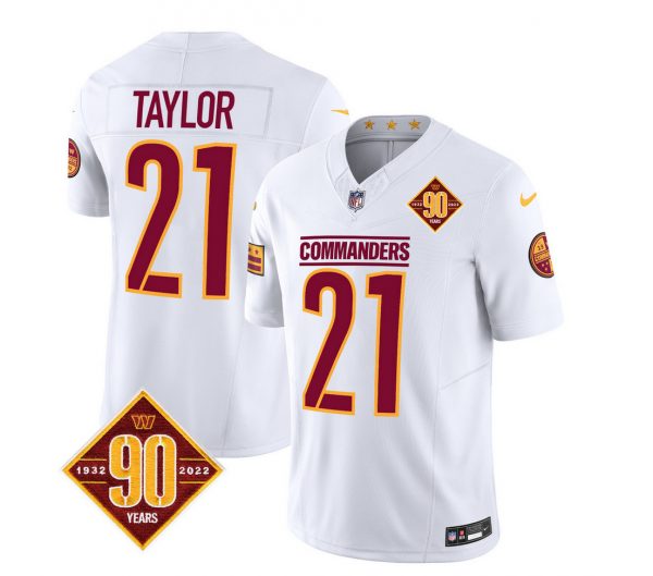 Men Washington Commanders #21 Sean Taylor White 2023 F.U.S.E. 90th Anniversary Vapor Limited Stitched Football Jersey