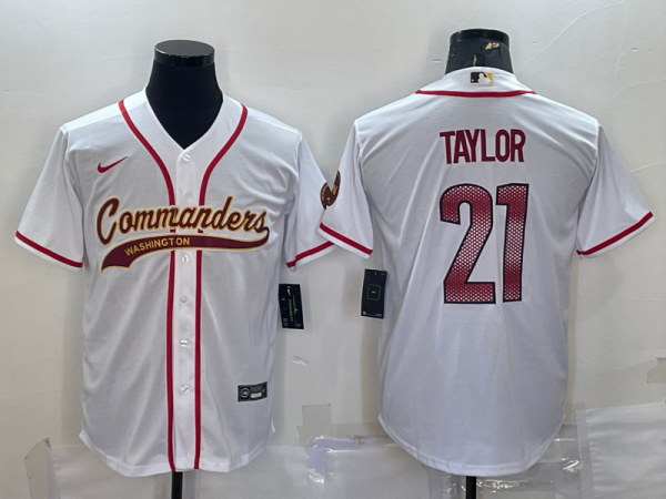Men Washington Commanders #21 Sean Taylor White With Patch Cool Base Stitched Baseball Jersey