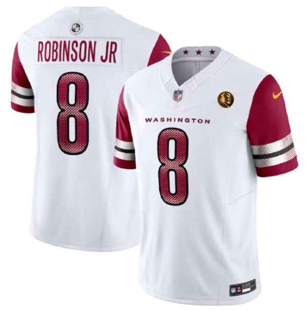 Men Washington Commanders #8 Brian Robinson Jr. White 2023 F.U.S.E. With John Madden Patch Vapor Limited Stitched Football Jersey