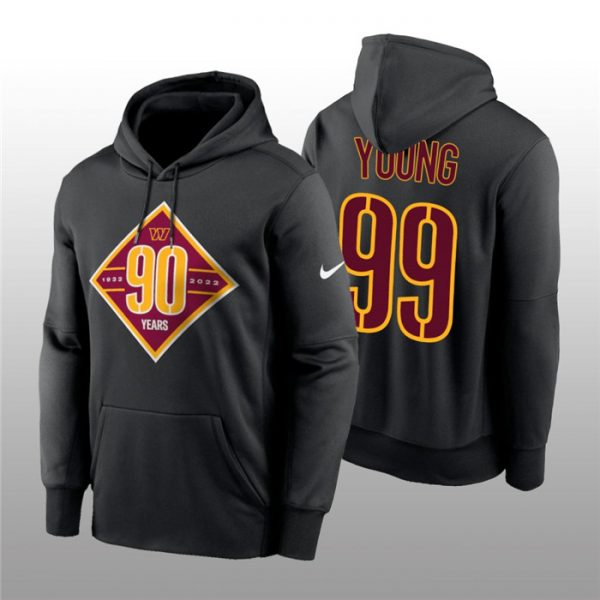 Men Washington Commanders #99 Chase Young Black 90th Anniversary Performance Pullover Hoodie