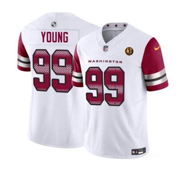 Men Washington Commanders #99 Chase Young White 2023 F.U.S.E. With John Madden Patch Vapor Limited Stitched Football Jersey