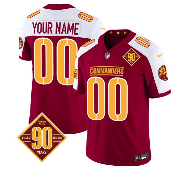 Washington Commanders Active Player Custom Burgundy/White 2023 F.U.S.E. 90th Anniversary Vapor Limited Stitched Football Jersey