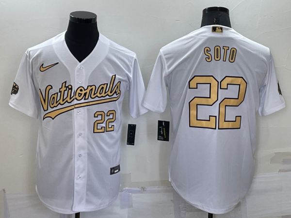 Men Washington Nationals #22 Juan Soto 2022 All-Star White Cool Base Stitched Baseball Jersey