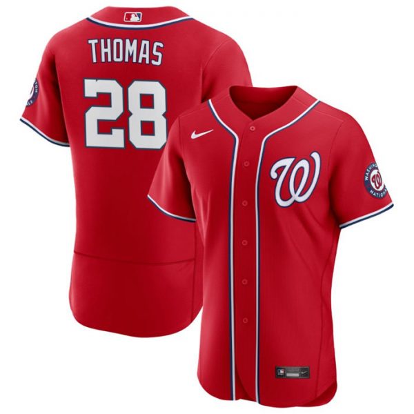 Men Washington Nationals #28 Lane Thomas Red Flex Base Stitched MLB Jersey