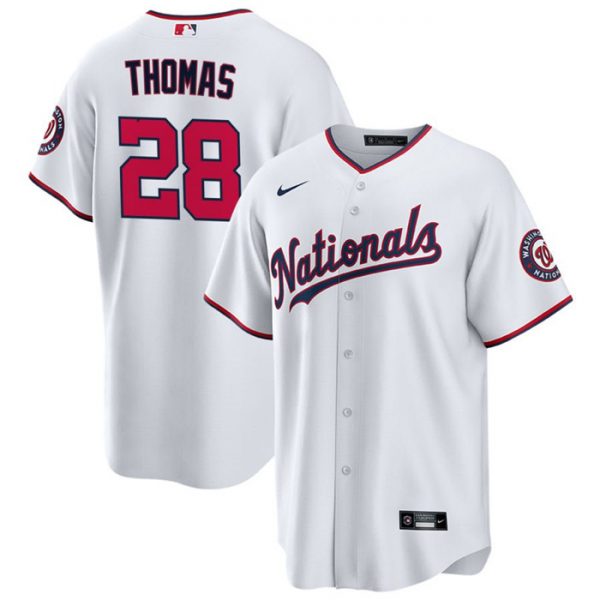 Men Washington Nationals #28 Lane Thomas White Cool Base Stitched Baseball Jersey