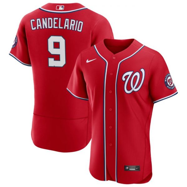 Men Washington Nationals #9 Jeimer Candelario Red Flex Base Stitched MLB Jersey