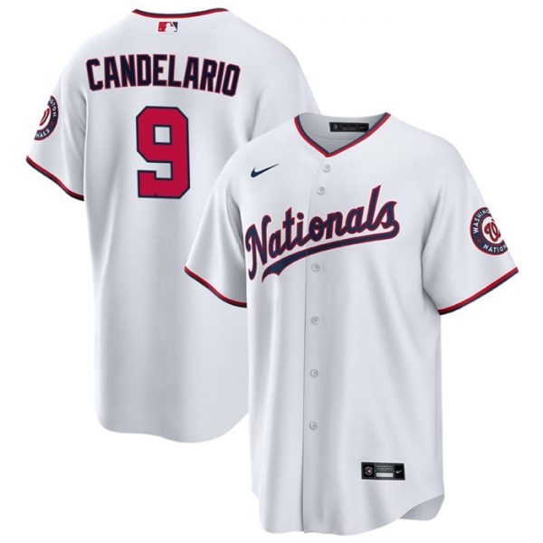 Men Washington Nationals #9 Jeimer Candelario White Cool Base Stitched Baseball Jersey
