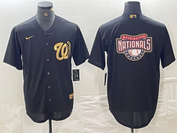 Men Washington Nationals Black Team Big Logo Cool Base Stitched Baseball Jersey