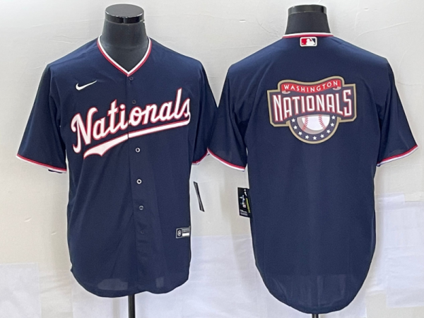 Men Washington Nationals Navy Big Logo In Back Stitched Baseball Jersey