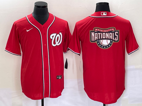 Men Washington Nationals Red Big Logo In Back Stitched Baseball Jersey