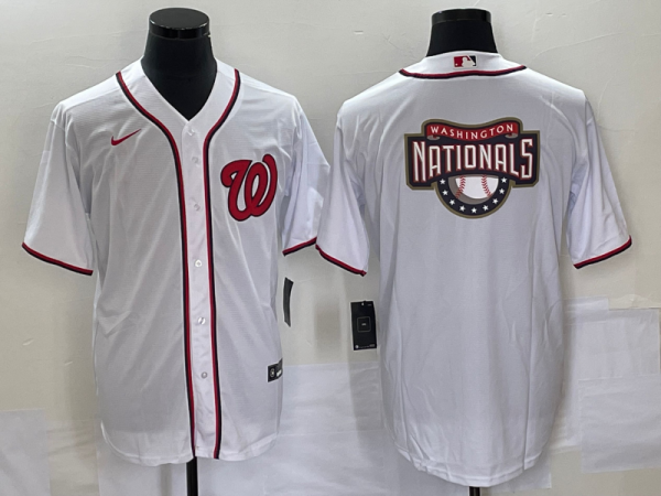 Men Washington Nationals White Big Logo In Back Stitched Baseball Jersey