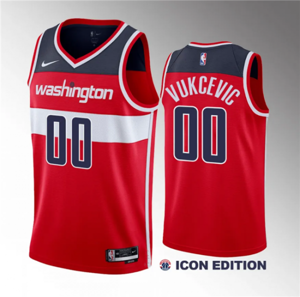 Men Washington Wizards #00 Tristan Vukcevic Red 2023 Draft Icon Edition Stitched Jersey