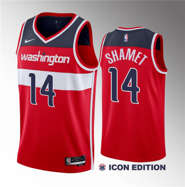 Men Washington Wizards #14 Landry Shamet Red Icon Edition Stitched Jersey