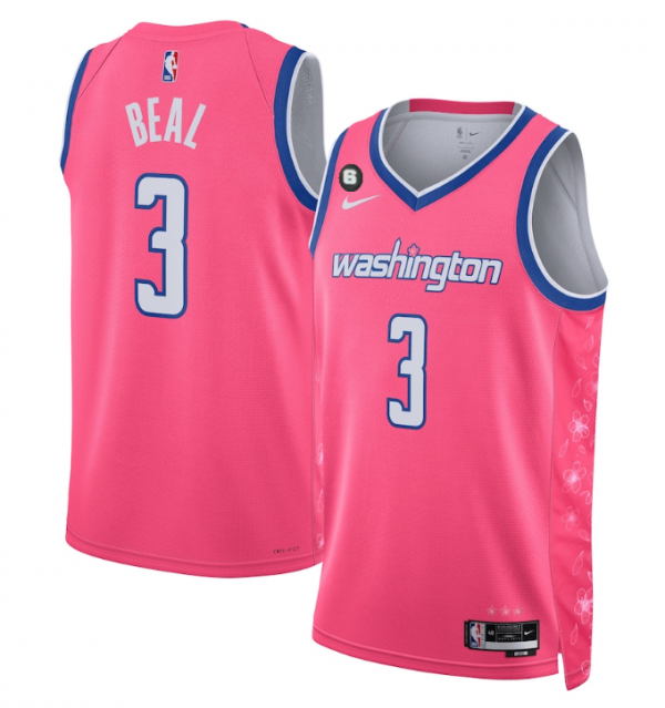 Men Washington Wizards #3 Bradley Beal 2022/23 Pink Cherry Blossom City Edition With NO.6 Patch Limited Stitched Basketball Jersey