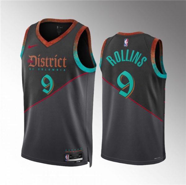 Men Washington Wizards #9 Ryan Rollins Black 2023/24 City Edition Stitched Basketball Jersey