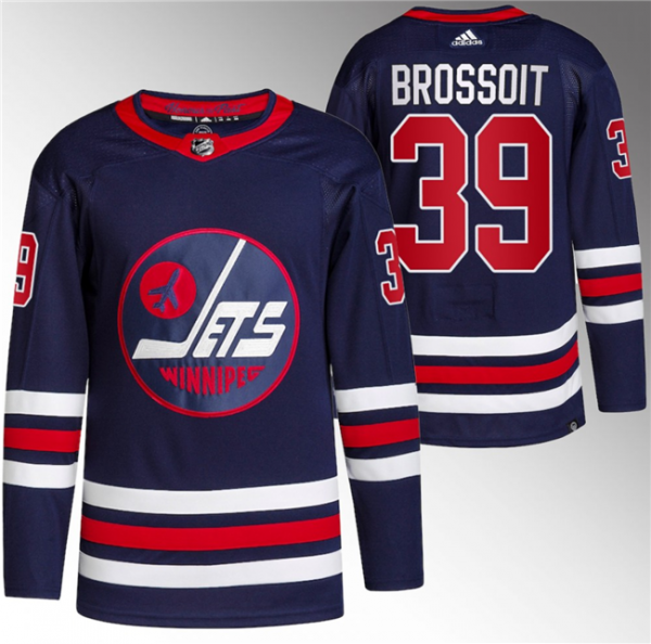 Men Winnipeg Jets #39 Laurent Brossoit 2021/22 Navy Stitched Jersey