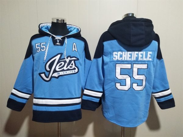 Men Winnipeg Jets #55 Mark Scheifele Blue Lace-Up Pullover Hoodie