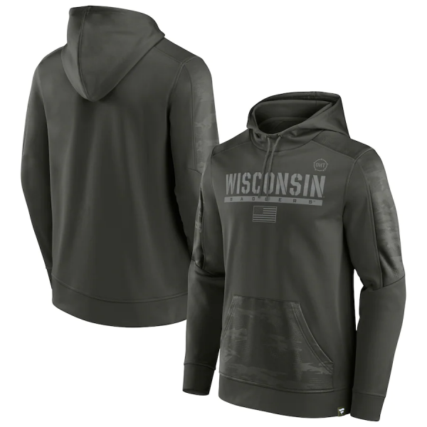 Men Wisconsin Badgers Olive OHT Military Appreciation Guardian Pullover Hoodie