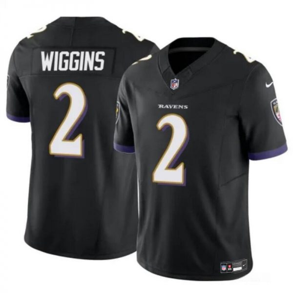 Men Baltimore Ravens #2 Nate Wiggins Black 2024 Draft F.U.S.E Vapor Limited Football Jersey