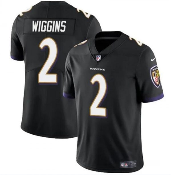 Men Baltimore Ravens #2 Nate Wiggins Black 2024 Draft Vapor Limited Football Jersey