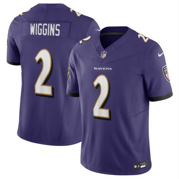 Men Baltimore Ravens #2 Nate Wiggins Purple 2024 Draft F.U.S.E Vapor Limited Football Jersey
