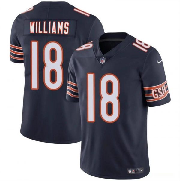 Men Chicago Bears #18 Caleb Williams Navy 2024 Draft Vapor Stitched Football Jersey
