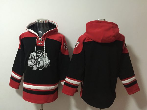 Men Chicago Blackhawks Blank Black Lace-Up Pullover Hoodie