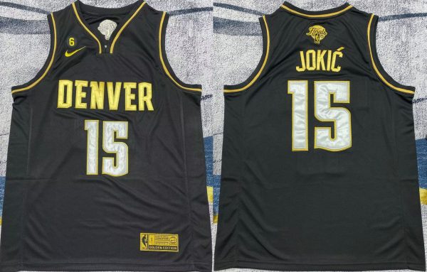 Men Denver Nuggets #15 Nikola Jokic Black Gold 2023 Finals With NO.6 Patch Stitched Basketball Jersey