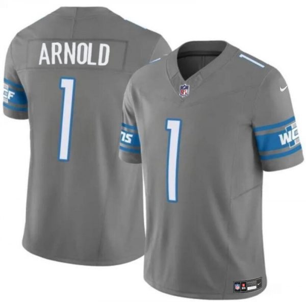 Men Detroit Lions #1 Terrion Arnold Grey 2024 Draft F.U.S.E. Vapor Untouchable Limited Stitched Jersey