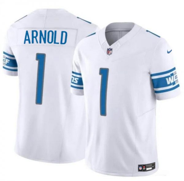 Men Detroit Lions #1 Terrion Arnold White 2024 Draft F.U.S.E. Vapor Untouchable Limited Stitched Jersey