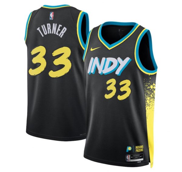 Men Indiana Pacers #33 Myles Turner Black 2023/24 City Edition Stitched Basketball Jersey