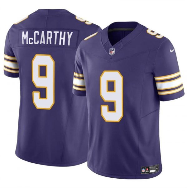 Men Minnesota Vikings #9 J.J. McCarthy Purple 2024 Draft F.U.S.E. Throwback Vapor Untouchable Limited Stitched Jersey