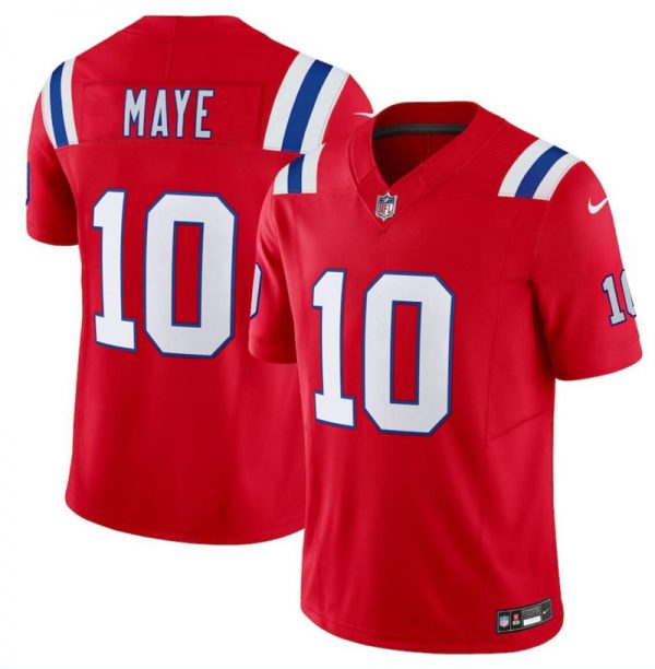 Men New England Patriots #10 Drake Maye Red 2024 Draft F.U.S.E. Vapor Limited Stitched Football Jersey