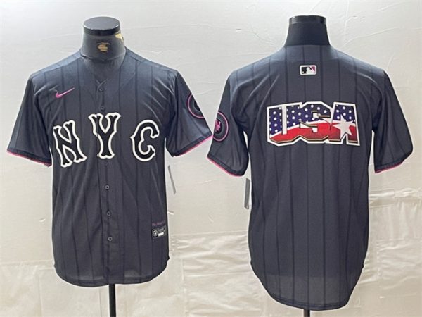 Men New York Mets Team Big Logo Graphite 2024 City Connect Limited Stitched Baseball Jersey