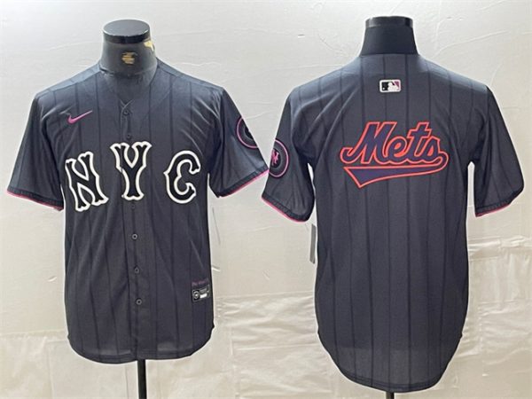 Men New York Mets Team Big Logo Graphite 2024 City Connect Limited Stitched Baseball Jersey