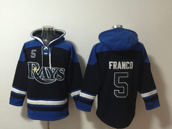 Men Tampa Bay Rays #5 Wander Franco Black/Blue Lace-Up Pullover Hoodie